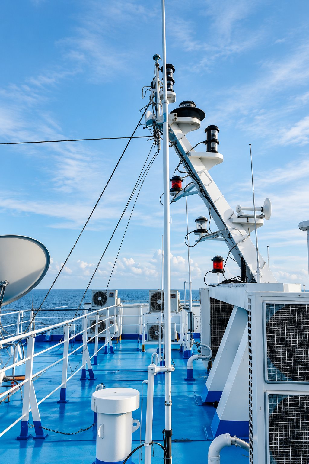 Vessel deck with mast, rigging and marine equipment